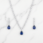 Blue Sapphire Drop AD Necklace with CZ Chain